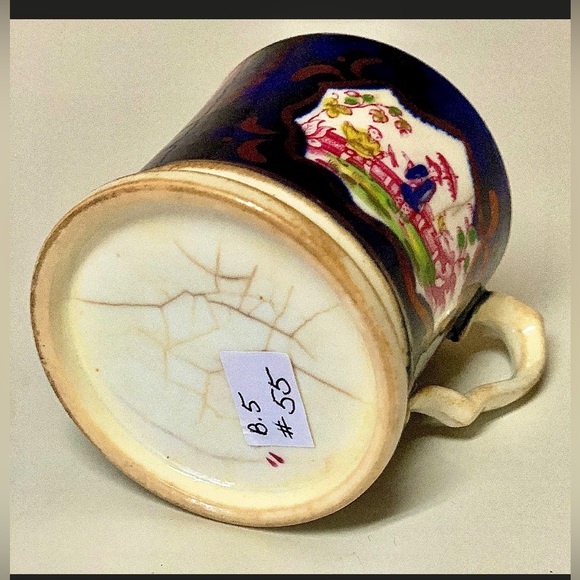 Gaudy Welsh Cobalt Blue Pink Lustre Chinoiserie Child’s Cup Mug - Picture 8 of 10